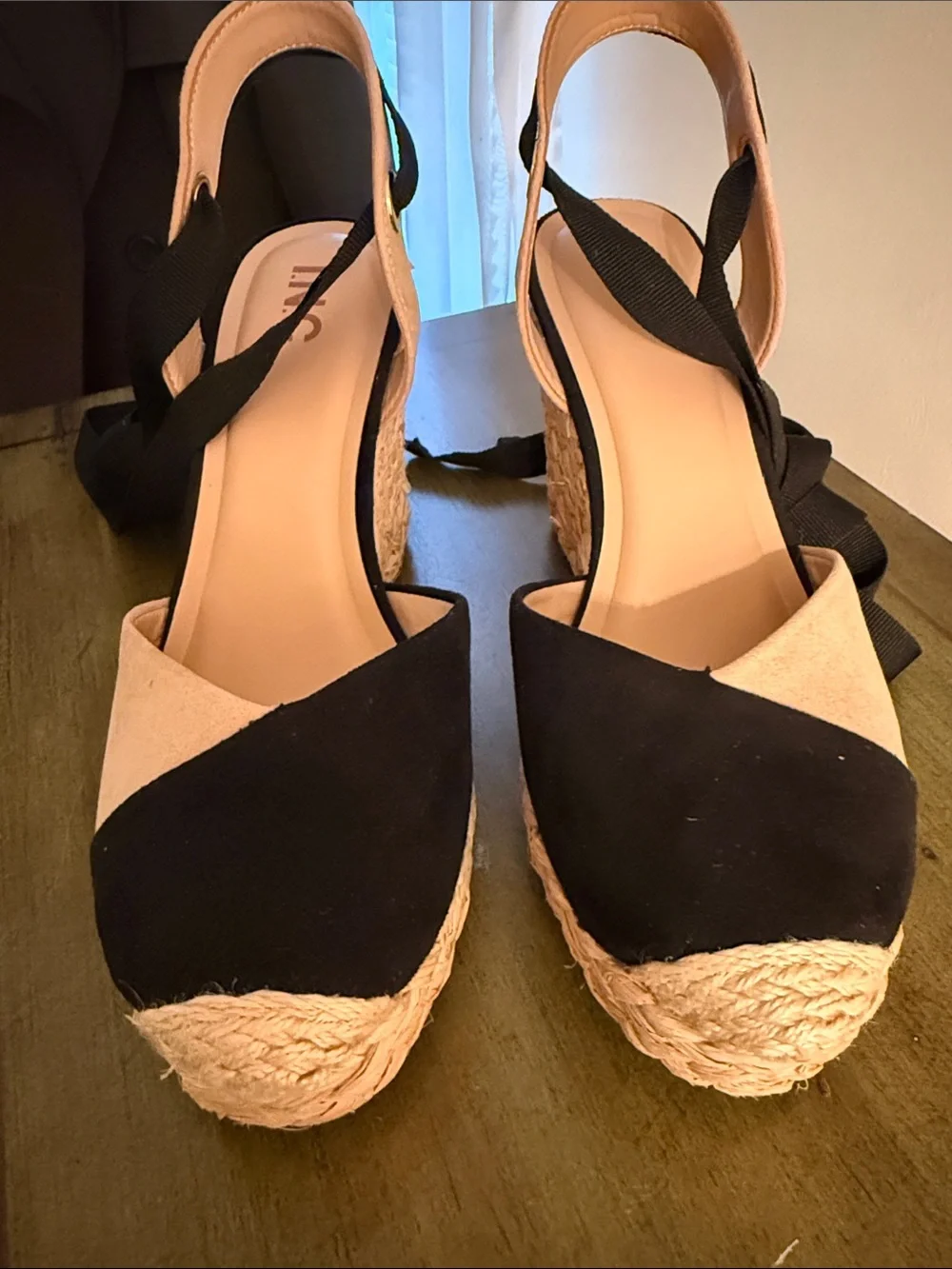 Women’s Black and Tan Espadrille Wedge Sandals